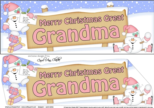 large DL Merry Christmas GREAT GRANDMA Snowball Sam 3D decoupage