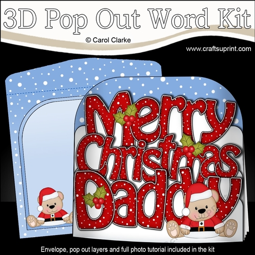 3D Pop Out Christmas Word Card Kit - Merry Christmas DADDY with Cute Austin Bear