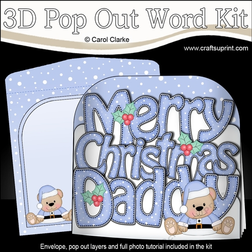 3D Pop Out Christmas Word Card Kit - Merry Christmas DADDY with Cute Austin Bear