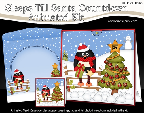 3D Animated Sleeps Till Santa Christmas Tree Countdown Card Kit - Pip Penguin has a Present