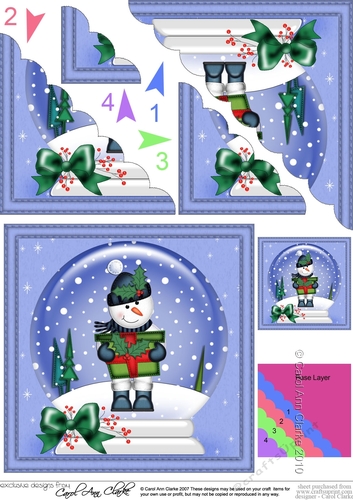 Christmas Snowglobe Snowman has a Present Scallop Corner side stacker Topper