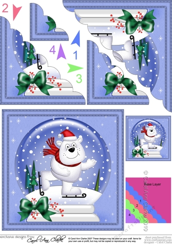 Christmas Snowglobe Ben Polar Bear goes Skating Scallop Corner side stacker Topper