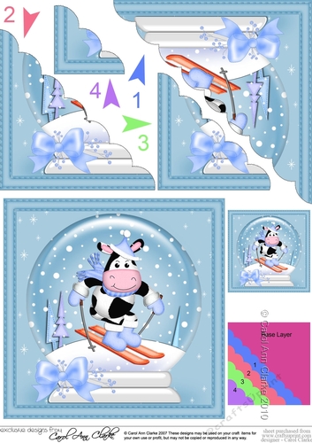 Christmas Snowglobe Milly Moo Cow goes Skiing Scallop Corner side stacker Topper