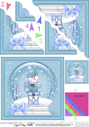 Christmas Snowglobe Snowman has a Present Scallop Corner side stacker Topper