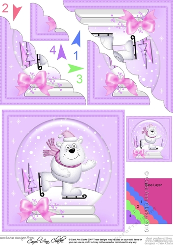 Christmas Snowglobe Ben Polar Bear goes Skating Scallop Corner side stacker Topper