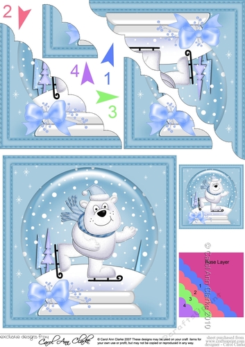 Christmas Snowglobe Ben Polar Bear goes Skating Scallop Corner side stacker Topper