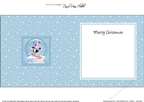 Christmas Snowglobe Milly Moo Cow goes Skiing matching insert square landscape