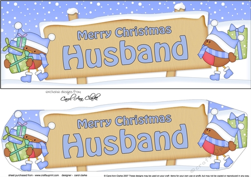 large DL Merry Christmas HUSBAND Robins 3D decoupage
