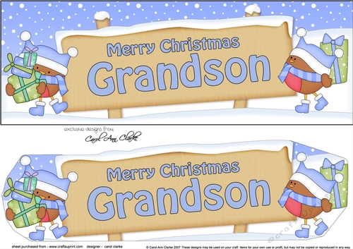 large DL Merry Christmas GRANDSON Robins 3D decoupage
