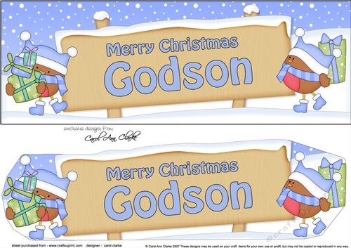large DL Merry Christmas GODSON Robins 3D decoupage