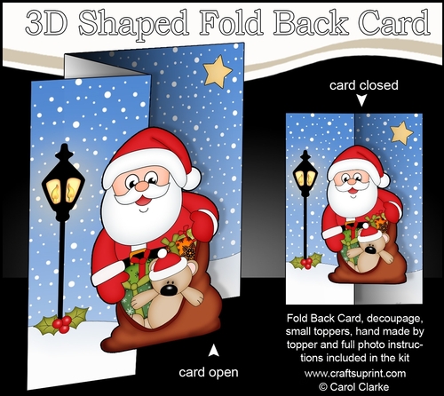 3D Shaped No-Hole Fold Back Christmas Card Mini Kit  - Santa has a sack full of presents