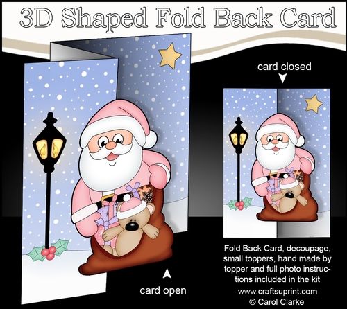 3D Shaped No-Hole Fold Back Christmas Card Mini Kit  - Santa has a sack full of presents