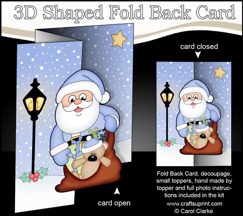3D Shaped No-Hole Fold Back Christmas Card Mini Kit  - Santa has a sack full of presents