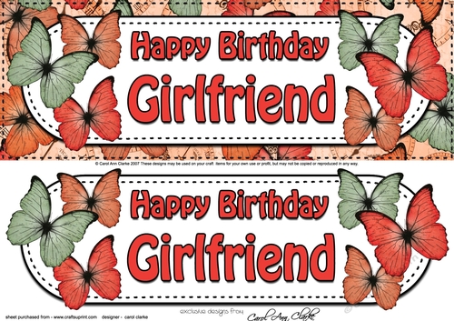 Large DL Happy Birthday GIRLFRIEND Butterflies 3D decoupage