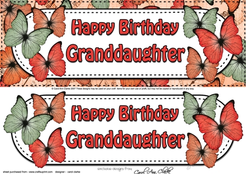 Large DL Happy Birthday GRANDDAUGHTER Butterflies 3D decoupage