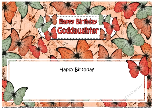 Large DL Happy Birthday GODDAUGHTER Butterflies matching insert
