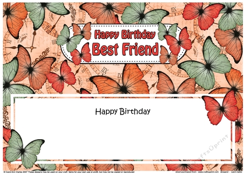 Large DL Happy Birthday BEST FRIEND Butterflies matching insert