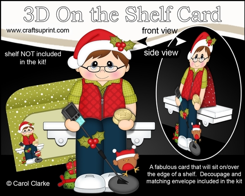 3D Christmas On the Shelf Card Kit - Little Christmas  Treasure Hunter Metal Detectorist