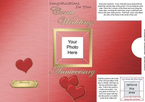 Add a Photo Coral Wedding Anniversary with easy fold frame