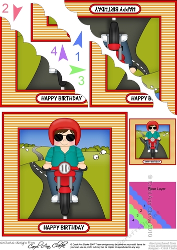 Scalloped Corner Stacker Topper - Motorbike Rider