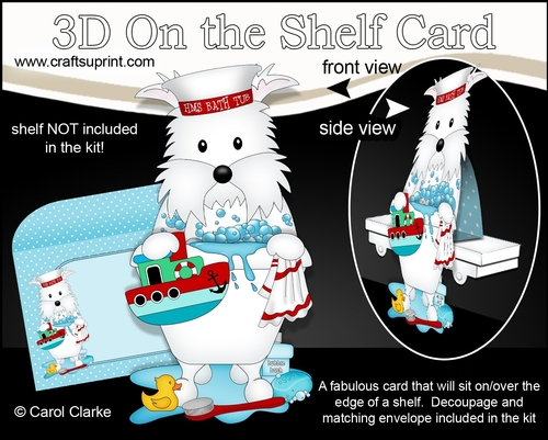 3D On the Shelf Card Kit - Bathtub Buddies - Little Westie Dog Jock has a Bubble Bath