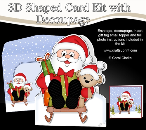 3D Shaped Christmas Card Kit  - Santa is delivering the Presents on his Sledge