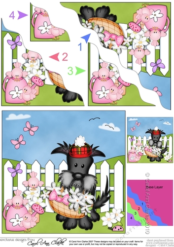 Hamish Scottie Dog has a Basket of Flowers Wavy Corner side stacker Topper
