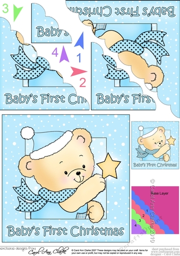 Cute Hunney Bear Robert has a Christmas Star - Babys 1st Christmas Scalloped Corner Stacker