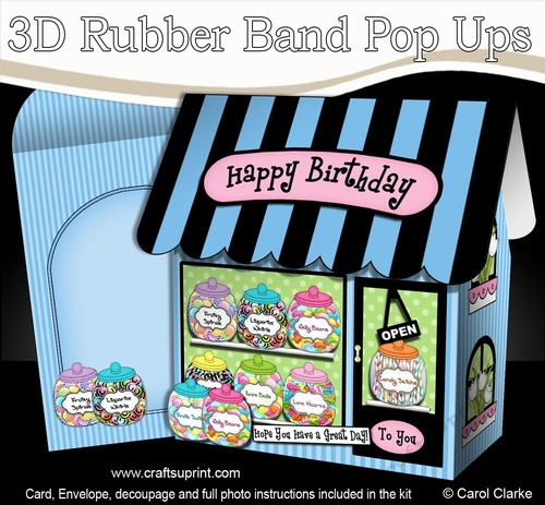 3D Shoppe Pop Up Rubber Band Card Kit  -  The Candy Store Sweet Shop