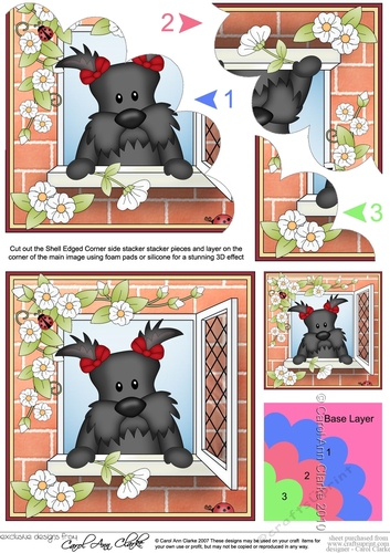Shell Edged Corner Side Stacker - Through the Window - Cute Little Scottie Dog