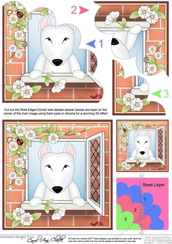 Shell Edged Corner Side Stacker - Through the Window - Cute Little English Bull Terrier Dog