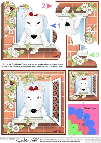 Shell Edged Corner Side Stacker - Through the Window - Cute Little English Bull Terrier Dog