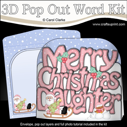 3D Pop Out Christmas Word Card Kit - Merry Christmas DAUGHTER with Sledging Santa