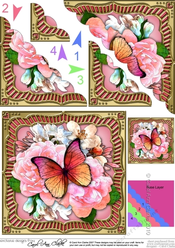 Flowers & Butterfly in a Gold Frame Scalloped Corner Stacker