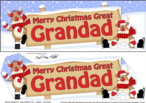 large DL Merry Christmas GREAT GRANDAD with Rudolph 3D decoupage