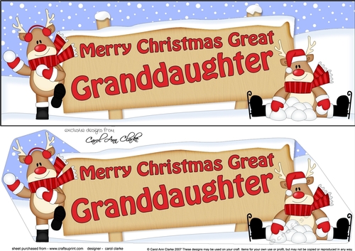 large DL Merry Christmas GREAT GRANDDAUGHTER with Rudolph 3D decoupage