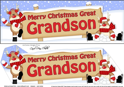 large DL Merry Christmas GREAT GRANDSON with Rudolph 3D decoupage