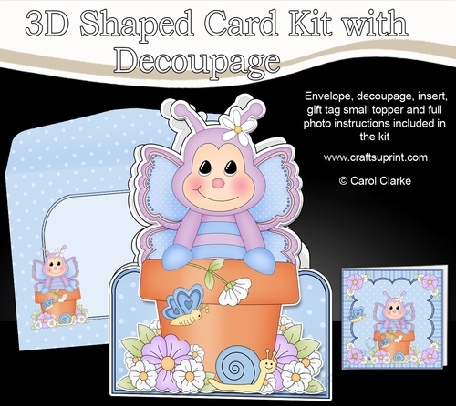 3D Shaped Card  Kit - Flowerpot Friends - Cute Little Butterfly Blinky