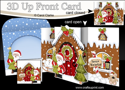 3D Up Front Card Kit -  Santa has a Christmas Tree at the Christmas Gingerbread House