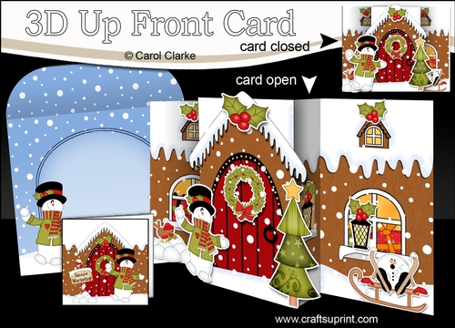 3D Up Front Card Kit -  Snowman has a Snowball Fight at the Christmas Gingerbread House