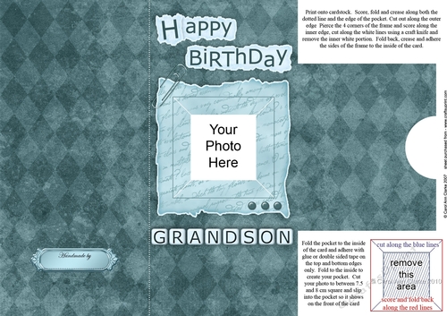 Add a Photo DL Card - Happy Birthday GRANDSON with easy fold frame
