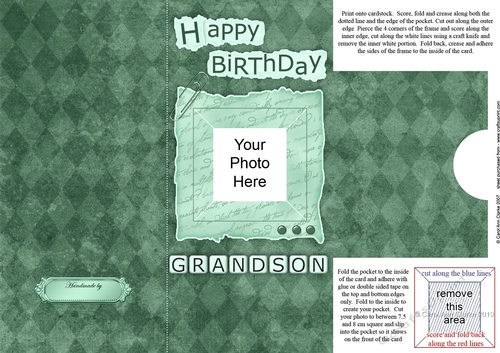 Add a Photo DL Card - Happy Birthday GRANDSON with easy fold frame