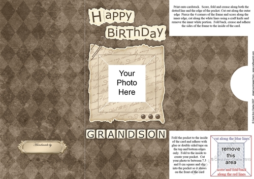Add a Photo DL Card - Happy Birthday GRANDSON with easy fold frame