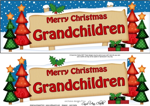 large DL Merry Christmas GRANDCHILDREN with Xmas Trees 3D decoupage