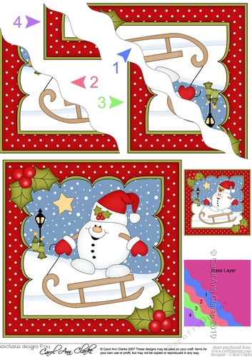 Christmas Snowball Sam is Sledging Wavy Corner Topper