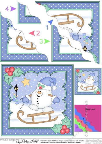 Christmas Snowball Sam is Sledging Wavy Corner Topper