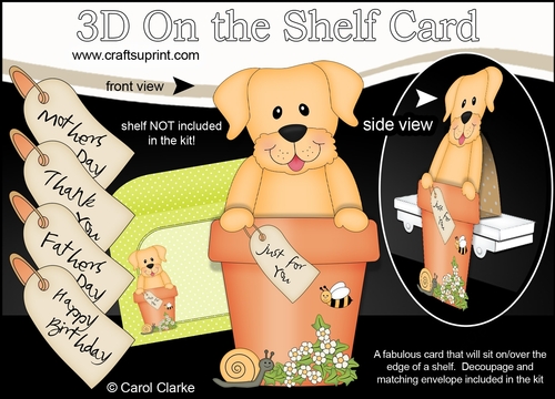 3D On the Shelf Card Kit - Flower Pot Friends Little Golden Labrador Dog Sunny