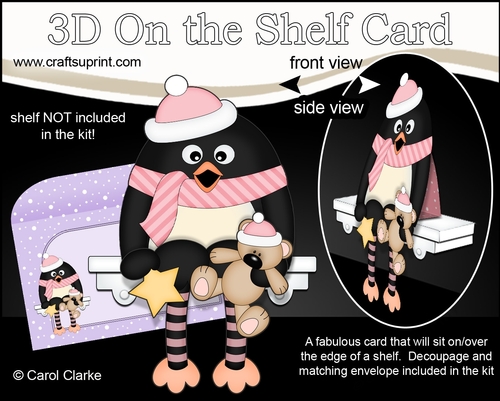 3D Christmas On the Shelf Card Kit - Christmas Pip Penguin has Teddy