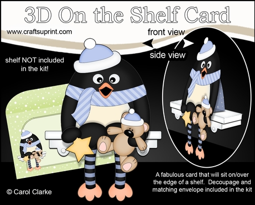 3D Christmas On the Shelf Card Kit - Christmas Pip Penguin has Teddy