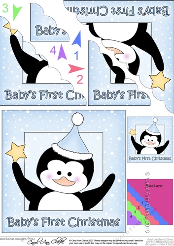 Cute Penguin has a Christmas Star - Babys 1st Christmas Scalloped Corner Stacker